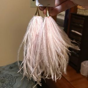 Pink Feathered Earrings with Gold Details